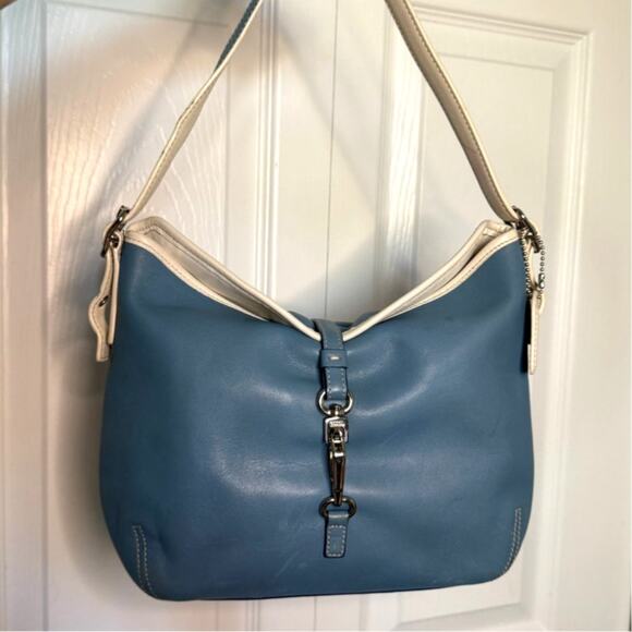 Vintage Y2k COACH Hampton Clip Blue Hobo Shoulder Bag - Picture 1 of 11